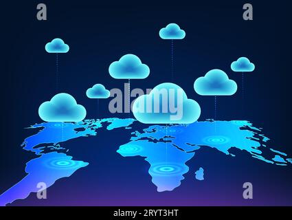 Cloud technology is a technology for storing data over a secure internet network. It is also a technology for transferring information to other people Stock Vector