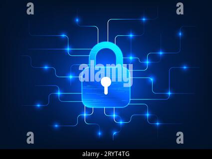 Security technology The lock is connected to the technological circuit with an enchanting glow. It is a technology that protects personal information Stock Vector