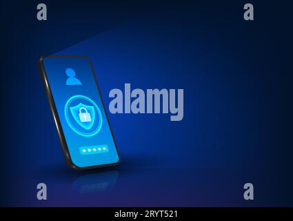 Smart phone technology Mobile screen with shield and lock with technology circle Refers to the security technology in the phone that protects the data Stock Vector