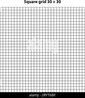 Square grid with 30 by 30 squares, grid blue and black color vector illustration. White backdrop with abstract grid lines and black square Stock Vector