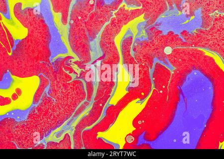 Glowing Red waves with gold inclusion. Abstract background or texture. Acrylic Fluid Art Stock Photo