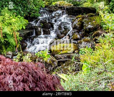 A scenic view of the Mendenhall Glacier Waterfall in Juneau, Alaska Stock Photo