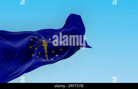 Indiana state flag waving in the wind on a clear day Stock Photo