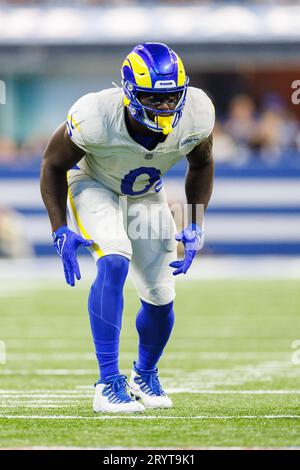 Los Angeles Rams linebacker Byron Young (0) celebrates during an NFL  football game against the Seattle Seahawks, Sunday, Sept. 10, 2023 in  Seattle. The Rams won 30-13. (AP Photo/Ben VanHouten Stock Photo - Alamy