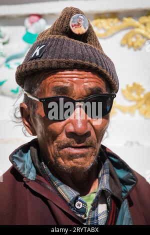 Portrait of elderly man, Korzok, Ladakh, India Stock Photo