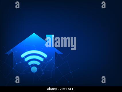 WiFi technology used in households is an Internet of Things signal used with electronic devices for entertainment and work. The WiFi icon is inside th Stock Vector