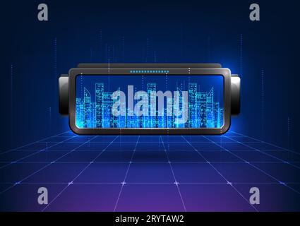 Virtual Reality technology, VR glasses that project the image of a smart city with a checkered pattern on the back. Technology concepts that create a Stock Vector