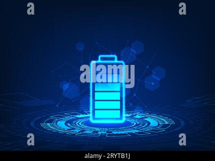 Battery technology is located on the technology circle projecting the battery. with elements of geometric shapes and lines that connect attractively I Stock Vector