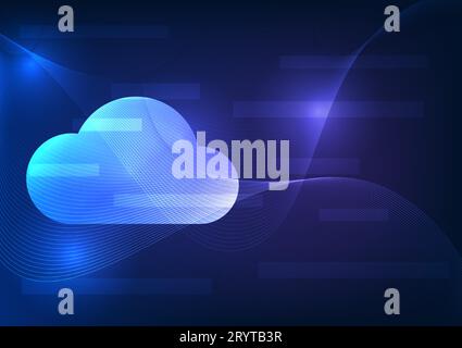 cloud technology composed of wave lines and geometric shapes Refers to collecting data through a high-speed internet network system. And there is a sy Stock Vector