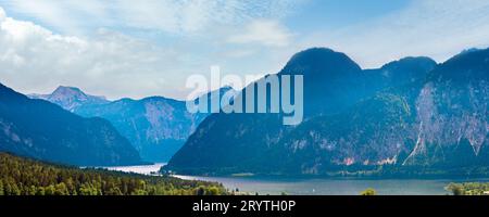 Beautiful summer Alpine  lake Hallstatter See panorama view (Austria). Stock Photo