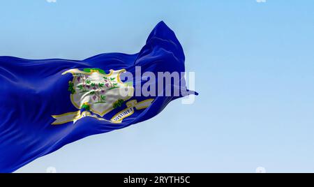 Connecticut state flag fluttering in the wind on a clear day Stock Photo