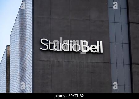 Calgary, Alberta, Canada. Jun 27, 2023. Studio Bell, home of the National Music Centre building sign. Stock Photo