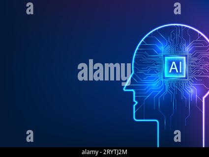 Robot synergy of AI technology. Inside, an artificial intelligence microchip is intricately connected by a circuit board, symbolizing the power of rob Stock Vector