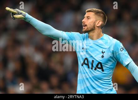 London, UK. 30th Sep, 2023  - Tottenham Hotspur v Liverpool - Premier League - Tottenham Hotspur Stadium. Tottenham Hotspur goalkeeper Guglielmo Vicario during the match against Liverpool.                      Picture Credit: Mark Pain/Alamy Live News Stock Photo