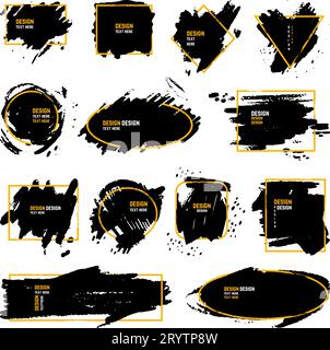 Grunge text frames background. Black ink brush strokes, decorative graphic abstract banners. Posters, banner and flyers neoteric vector design Stock Vector