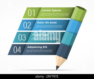 Infographic template with pencil and four elements for text, education ...