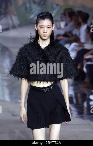 Paris, France. 02nd Oct, 2023. A model takes to the catwalk during Shiatzy Chen's show as part of the Spring-Summer 2024 Fashion Week presentations in Paris, on Monday, October 2, 2023. Photo by Maya Vidon-White/UPI Credit: UPI/Alamy Live News Stock Photo