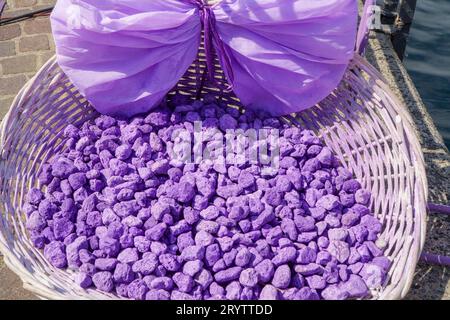 Lavender scented coloured  Pumice stone in a basket, Iseo Lombardy Italy. September 2023 Stock Photo