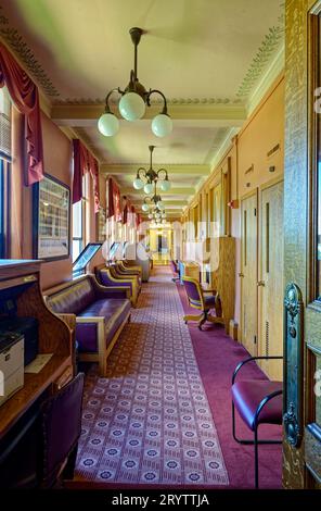 A narrow hallway next to the House of Representatives Chamber at the State Capitol, Pierre, South Dakota, USA Stock Photo