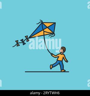 Boy flying a kite vector illustration for National Kite Flying Day on February 8 Stock Vector