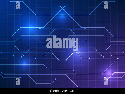 Abstract technology background. Chaotically stacked circuit board lines with horizontal stripes overlay, create a captivating composition. Set in a me Stock Vector