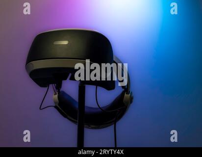 Virtual Reality Headset under Coloured Lights Stock Photo