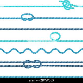 Nautical ropes seamless pattern. Marine knots and rope, ocean sea ship tools background. Stylish fashion fabric print, decent vector graphic template Stock Vector