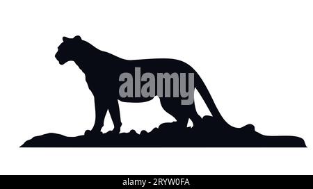 Leopard Silhouette gepard panther. Black Silhouette on white background Stock Vector