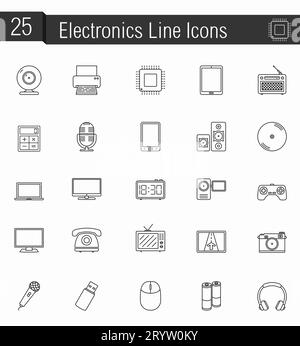 25 Electronics line icons, vector eps10 illustration Stock Vector