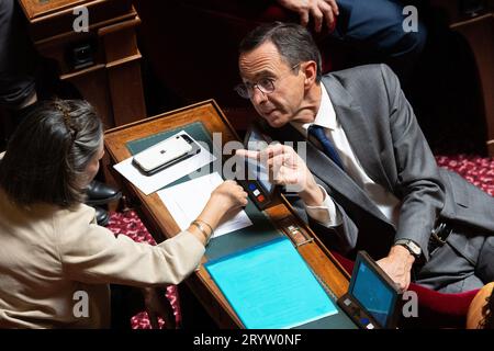 Paris, France. 02nd Oct, 2023. LR senator Bruno Retailleau during the election for the new president at the French Senate, in Paris on October 2, 2023. Photo by Raphael Lafargue/ABACAPRESS.COM Credit: Abaca Press/Alamy Live News Stock Photo