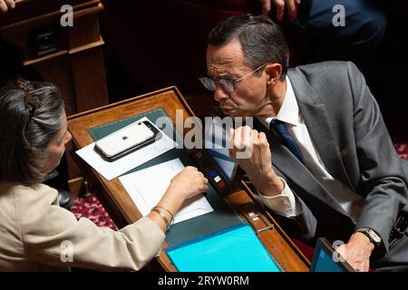 Paris, France. 02nd Oct, 2023. LR senator Bruno Retailleau during the election for the new president at the French Senate, in Paris on October 2, 2023. Photo by Raphael Lafargue/ABACAPRESS.COM Credit: Abaca Press/Alamy Live News Stock Photo