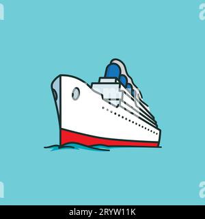 Vintage cruise ship on the ocean vector illustratíon for Take A Cruise Day on February 3rd Stock Vector