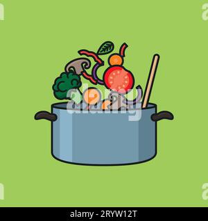 Variety of vegetable slices falling into cooking pot vector illustration for Homemade Soup Day on February 4 Stock Vector