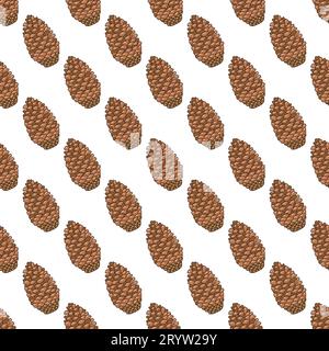 Seamless pattern with brown pine cones on white background. Colorful vector illustration doodle hand drawn. Wrapping or textile, print for fabric or p Stock Vector