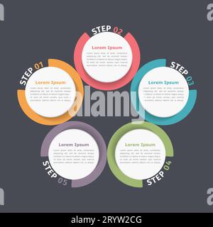 Circle diagram with five elements, steps or options, flowchart or workflow diagram template, vector eps10 illustration Stock Vector