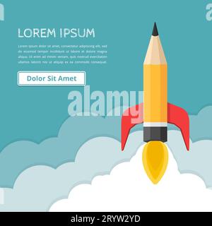 Pencil - rocket launch, business start-up, creativity concept, vector eps10 illustration Stock Vector