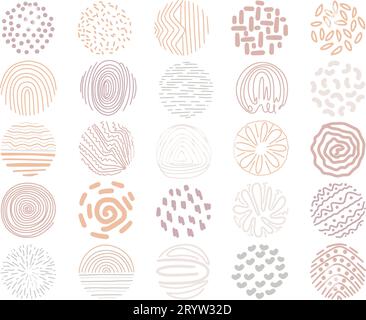 Set of cover highlighter doodle sketch style. Collection of abstract round icons. Minimalistic pastel squiggles for design, isolated vector Stock Vector