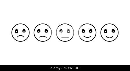 Emoticons Line and Silhouette Icon Set. Positive, Happy, Smile, Sad, Unhappy Faces Pictogram. Simple Emoji Collection. Customers Feedback Concept. Goo Stock Vector
