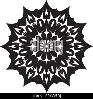 Mandala - Flower Star Sun Illustration, Nature, Energy Circle Round Beautiful Symmetry Harmony Symbol in Black and White Stock Vector