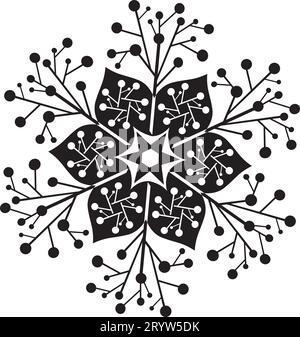 Mandala - Flower Star Sun Illustration, Nature, Energy Circle Round Beautiful Symmetry Harmony Symbol in Black and White Stock Vector