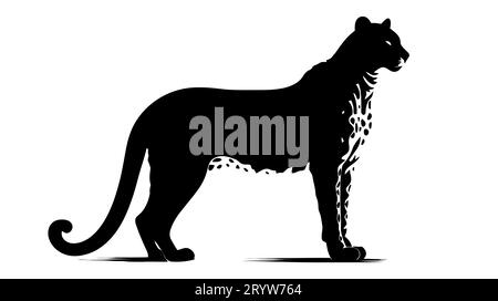 Leopard Silhouette gepard panther. Black Silhouette on white background. Stock Vector