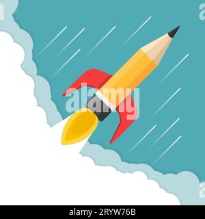 Pencil - rocket launch, business start-up, creativity concept, vector eps10 illustration Stock Vector