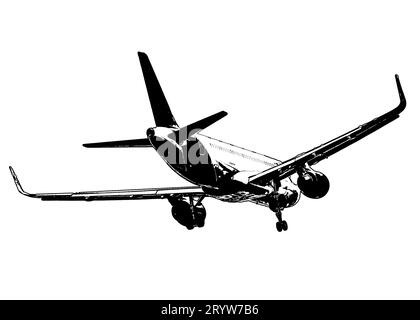 Commercial plane flying back view graphic isolated on white background Stock Photo