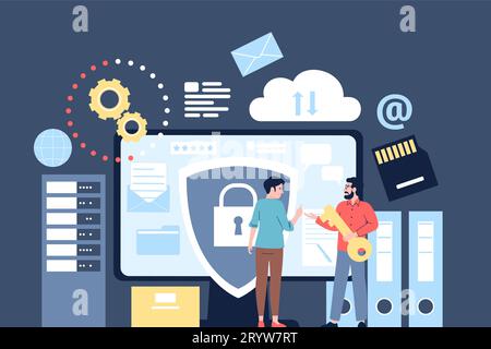 Email and data encryption. Digital letter safety transfer, internet mail protection. Computer security service, personal access recent vector concept Stock Vector