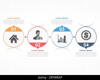 Flow infographics or timeline four circles cards connected by arrows ...
