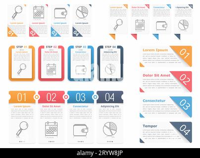 Set of different infographic elements with numbers, line icons and place for your text, can be used as workflow, process, steps or options, vector eps Stock Vector