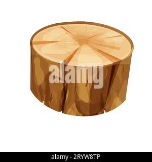 Wooden stump forest tree trunk cut section in cartoon style isolated. Plant detailed. Log with bark. Vector illustration Stock Vector