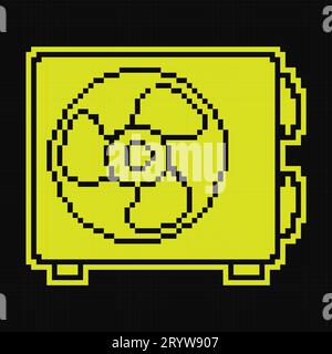 Pixel silhouette icon. Air conditioner unit with three bladed fan. Room cooling and heating. Maintaining comfortable temperature in office. Simple bla Stock Vector