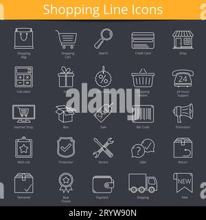 25 shopping or e-commerce line icons, vector eps10 illustration Stock Vector