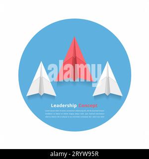 Red paper airplane as a leader among white airplanes, leadership, teamwork, motivation, stand out of the crowd concept, vector eps10 illustration Stock Vector